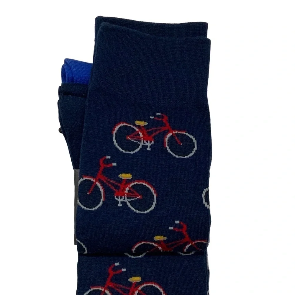 Hot Sox Bicycle Theme Novelty Dress Crew Socks 3 pack Gift Men’s Unisex Blue
